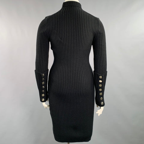 PACO RABANNE Size L Black Wool Blend Ribbed Turtleneck Dress