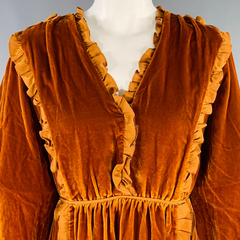 ULLA JOHNSON Size 4 Camel Ruffled Long Sleeve Below Knee Dress