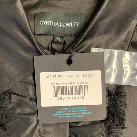 CYNTHIA ROWLEY Size XS Black Cotton Silk Satin Ruffled Button Up Shirt