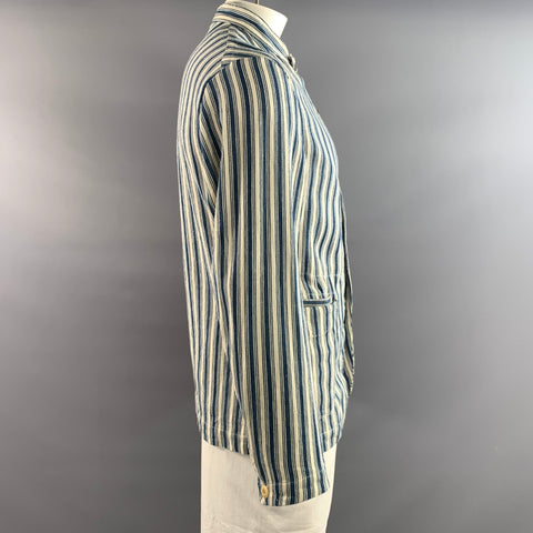 45rpm Size L Blue White Stripe Cotton Nehru Collar Jacket