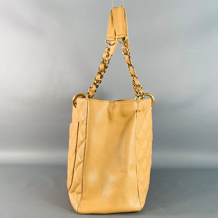 CHANEL Vintage GST Caviar Grand Shopping Tote Beige Gold Quilted Leather Handbag