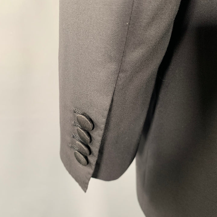 KITON Size 44 Black Wool Peak Lapel Single Button Tuxedo