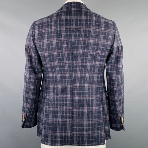 SARTORIA PARTENOPEA Size 42 Grey Purple Plaid Wool Cashmere Sport Coat