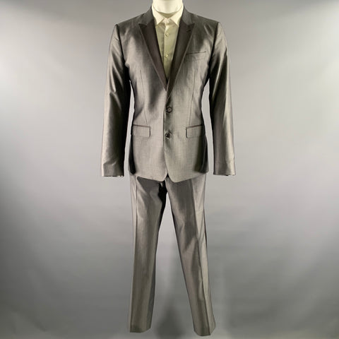 DOLCE & GABBANA Size 40 Grey Wool Silk Peak Lapel Tuxedo