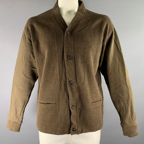 KESTIN Size L Green Olive Knitted Wool Blend Buttoned Cardigan