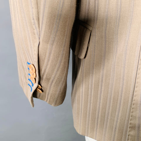 ASTOR & BLACK Size 46 Blue Taupe Stripe Single Breasted Peak Lapel Sport Coat