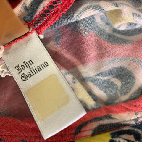 JOHN GALLIANO Size S Red Multi Color Graphic Cotton Blend Crew Neck T Shirt