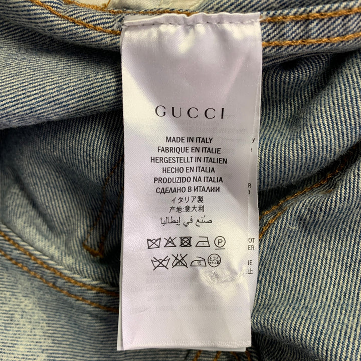 GUCCI Cruise 2017 Size 36 Indigo White Bleached Denim Studded Button Fly Jeans