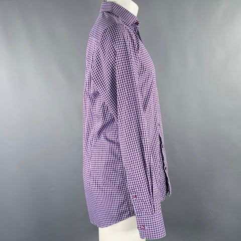 ETON Size M Purple Blue Gingham Cotton Long Sleeve Shirt