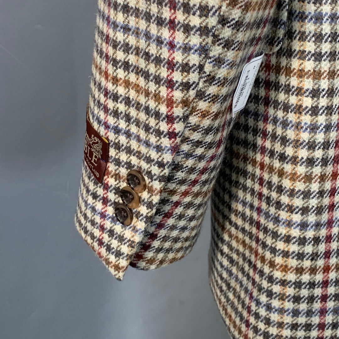 O'CONNELL'S Size 42 Long Beige Red Brown Plaid Virgin Wool Sport Coat