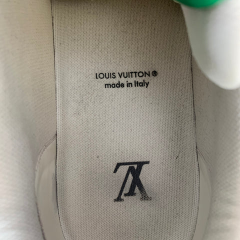 LOUIS VUITTON Size 11.5 LV Trainer Green White Two Toned Leather Sneakers