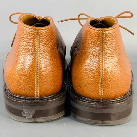 JOHN LOBB Size 8.5 Grove Brown Pebble Grain Leather Lace-Up Chukka Boots
