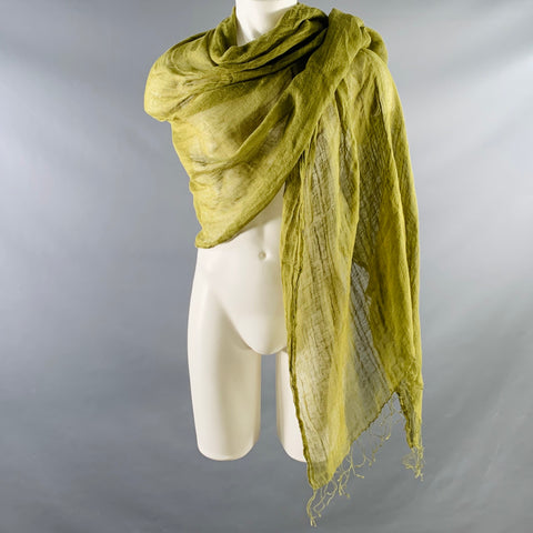 PAS de CALAIS Green Woven Linen Fringe Scarf