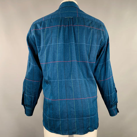 GIANFRANCO FERRE Size S Blue Green Red Plaid Wool Silk Long Sleeve Shirt