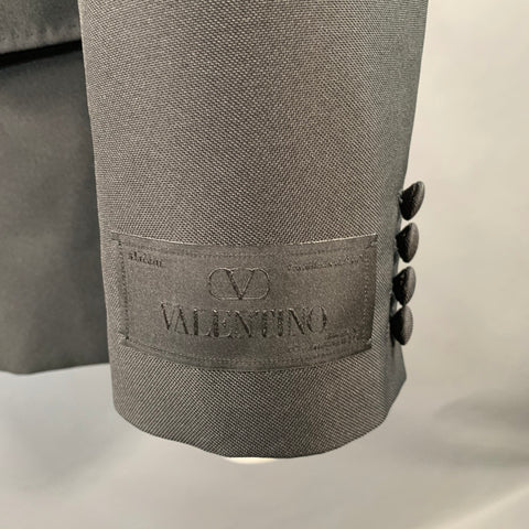 VALENTINO Size 38 Black Polyester Double Breasted Peak Lapel Sport Coat
