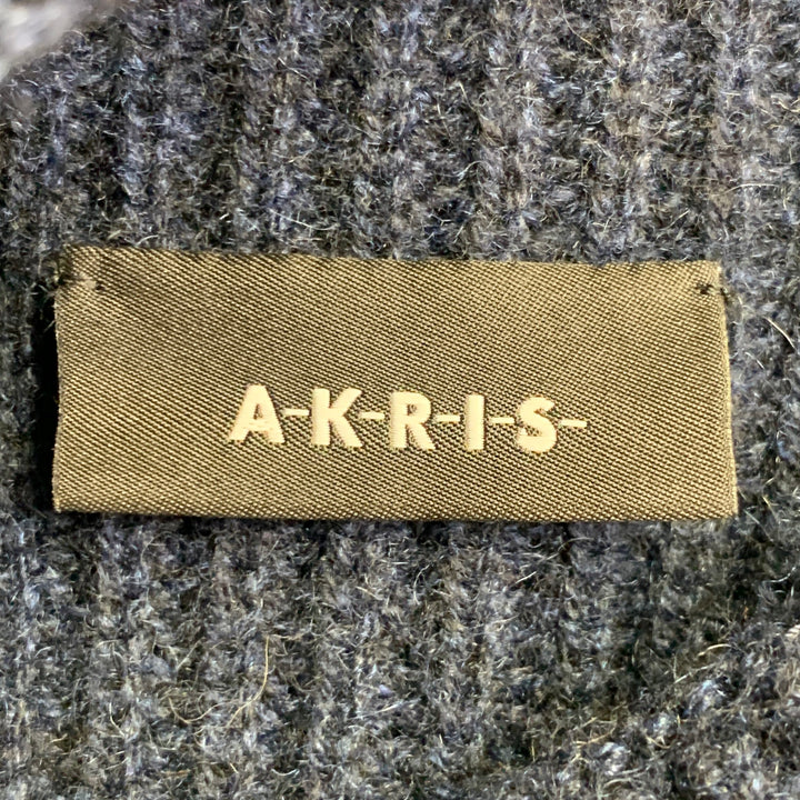 AKRIS Size 12 Navy Cashmere Rib Knit Mock Neck Sweater
