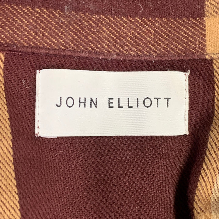 JOHN ELLIOTT Size S Burgundy Yellow Plaid Cotton One Pocket Long Sleeve Shirt