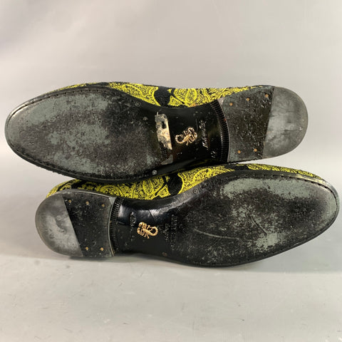 JIMMY CHOO Size 9 Black Neon Yellow Paisley Slip On Loafers