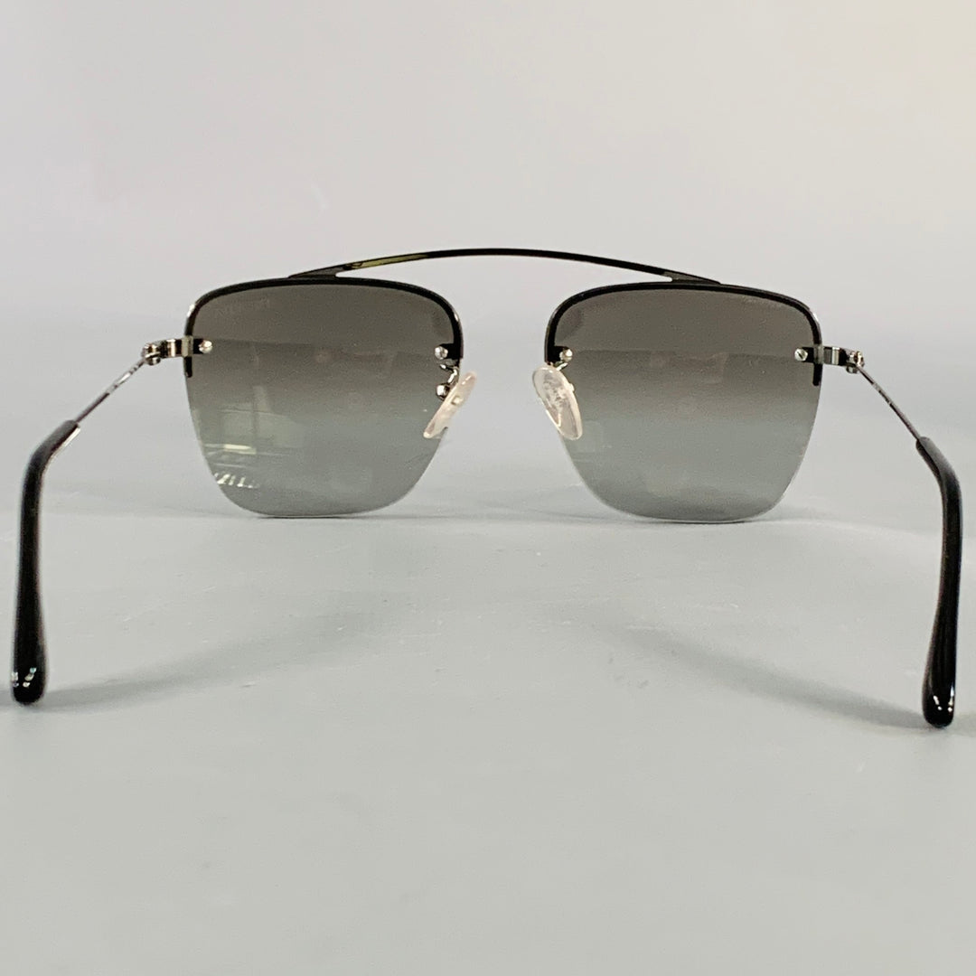 PRADA Silver Metal Square Semi Rimless Sunglasses