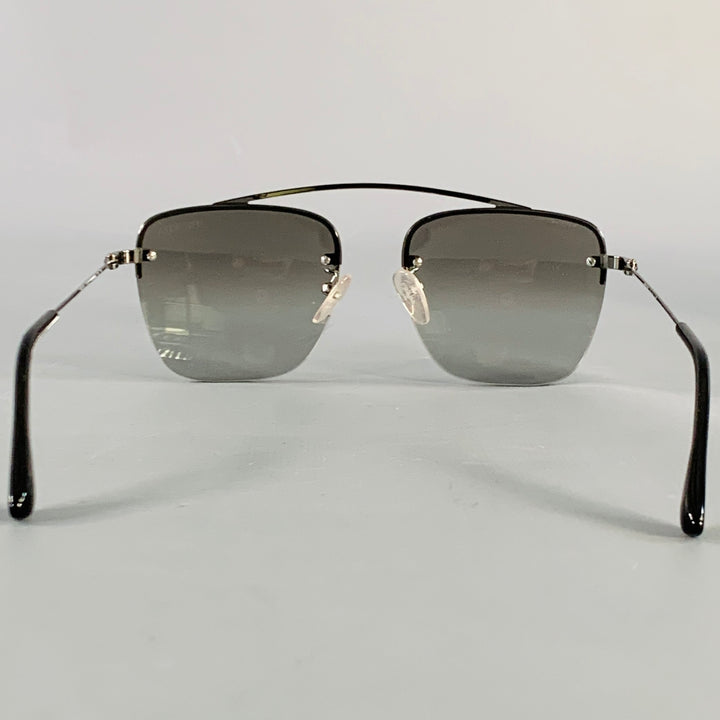 PRADA Silver Metal Square Semi Rimless Sunglasses