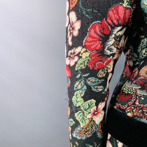 ANNE FONTAINE Size 10 Saskia Black Multi Color Floral Jacquard Velvet Trim Jacket Blazer