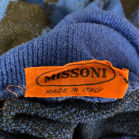 MISSONI Size S Blue Black Abstract Wool Blend Turtleneck Sweater