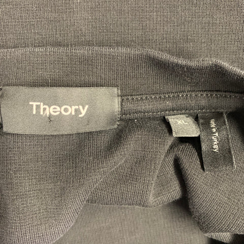 THEORY Size XL Black White Contrast Trim Cotton Crew Neck T-shirt