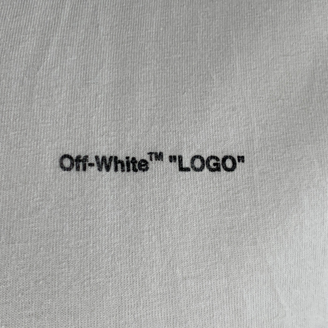 OFF-WHITE Size L White Black Logo Cotton Crew Neck T-shirt