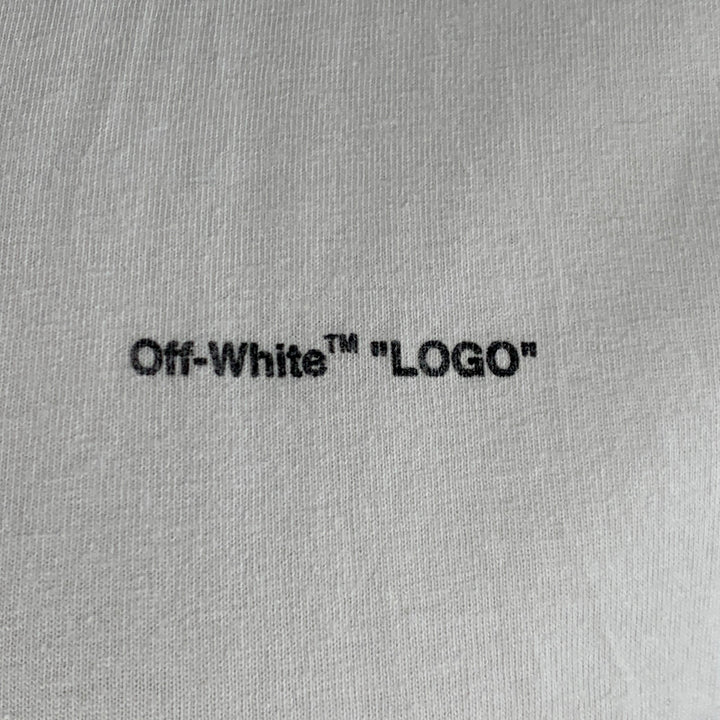OFF-WHITE Size L White Black Logo Cotton Crew Neck T-shirt