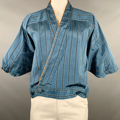 Gilet chauve-souris en polyester mélangé rayé bleu-noir, taille L, VINTAGE