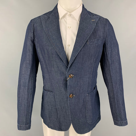 FAAG Size 40 Navy Gray Glenplaid Cotton Linen Jacket