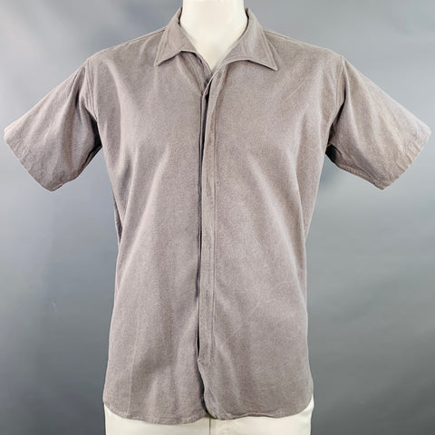 THE LOST EXPLORER Size XL Auk Grey Linen Cotton Hidden Buttons Short Sleeve Shirt
