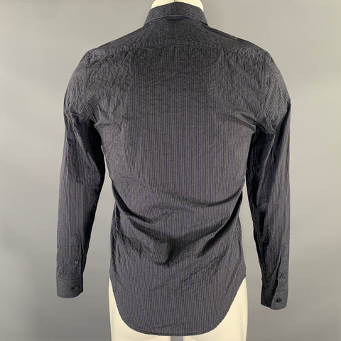BURBERRY Size S Navy Grey Pinstripe Cotton Long Sleeve Shirt