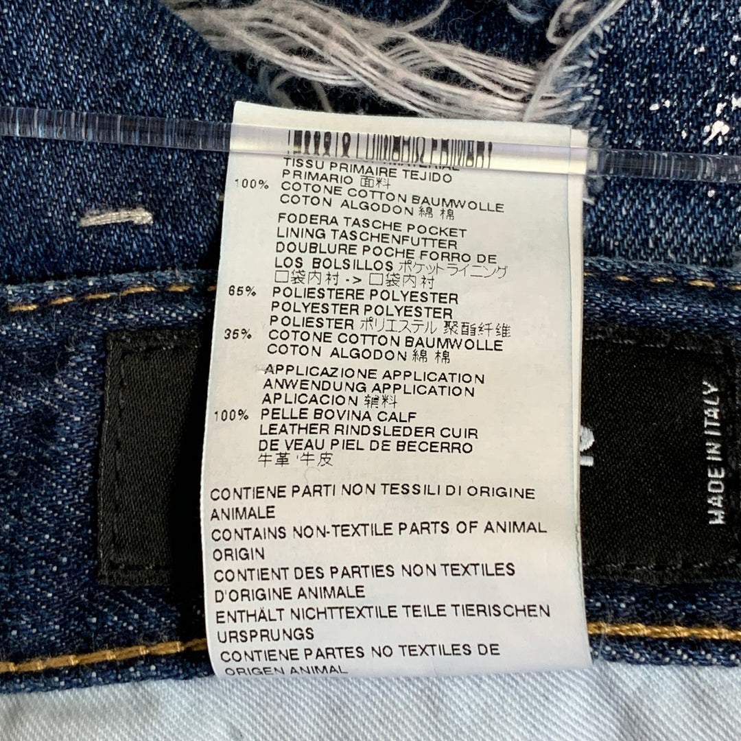 DSQUARED2 Size 32 Indigo Sashiko Distressed Denim Button Fly Jeans
