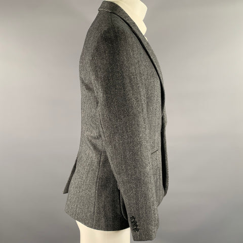 ARMANI EXCHANGE Grey Black Herringbone Cashmere Wool Peak Lapel Sport Coat