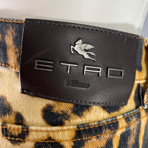 ETRO Size 30 Tan Black Cotton  Elastane Leopard Zip Fly Jeans