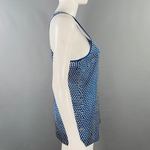 BURBERRY PRORSUM Size M Blue Silver Silk Blend Studded Racerback Dress Top