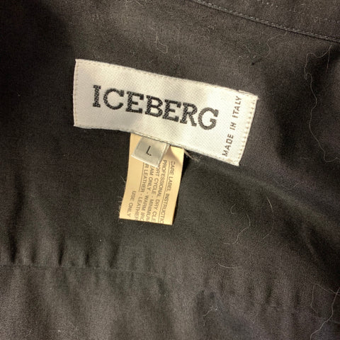 ICEBERG Size L Black Multi-Color Embroidery Cotton Long Sleeve Shirt