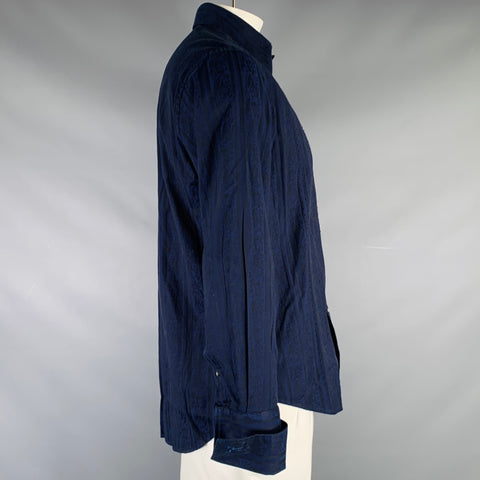 ROBERT GRAHAM Size L Navy Black Stripe Cotton French Cuff Long Sleeve Shirt