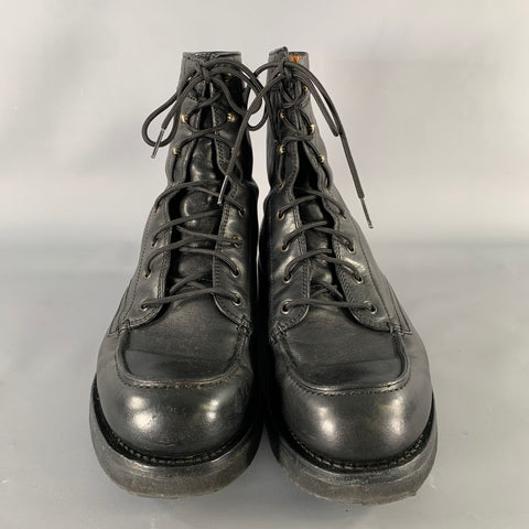 GUCCI Size 11.5 Black Solid Leather Military Boots