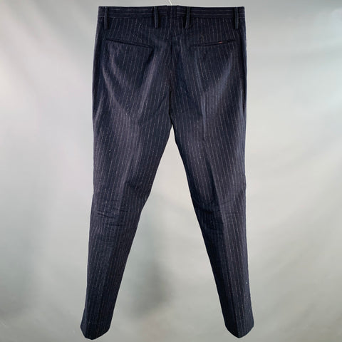 INCOTEX Size 32 Navy Pinstripe Wool Blend Button Fly Dress Pants