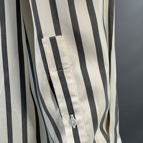 THE ROW Size S White Grey Silk Stripe Hidden Buttons Shirt
