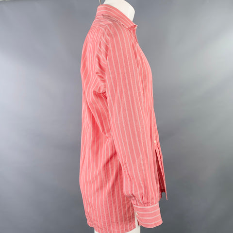 CHARVET Size 40 Red White Stripe Cotton Spread Collar Long Sleeve Shirt