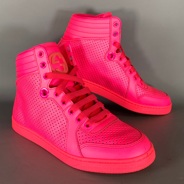 GUCCI Size 6 Pink Leather Perforated High Top Sneakers