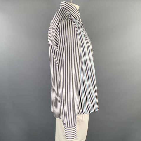 TED BAKER Size L White Blue Navy Stripe Cotton Long Sleeve Shirt