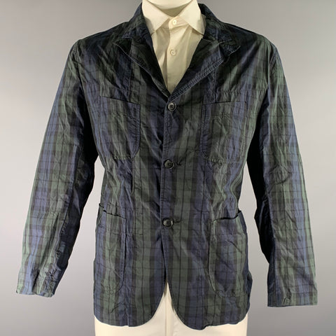 ENGINEERED GARMENTS Chest Size XL Green Navy Plaid Cotton Blend Sport Coat