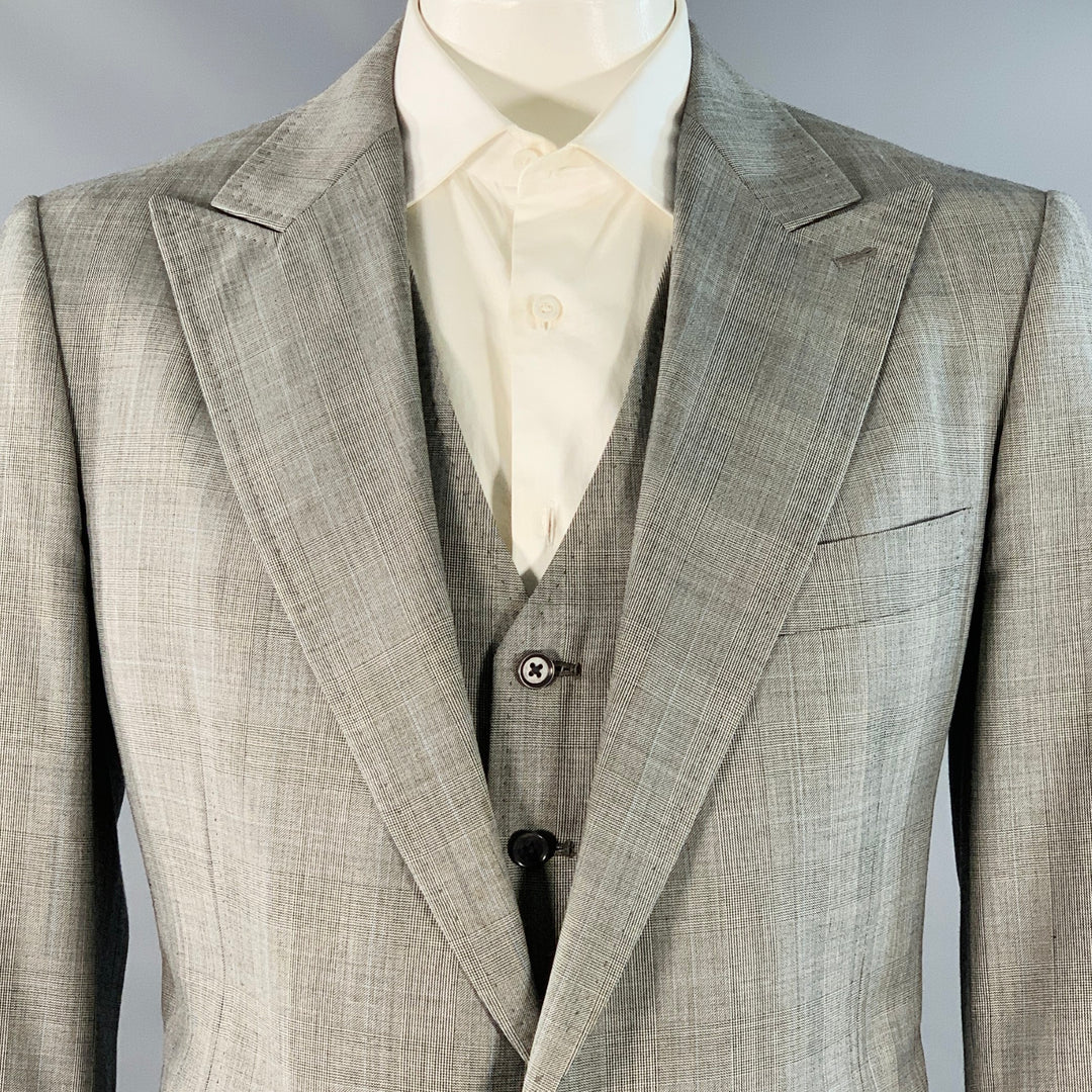 ASTOR & BLACK Size 44 Grey White Glenplaid Sport Coat Vest Set