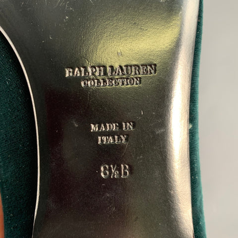 RALPH LAUREN Size 8.5 Green Velvet Monogram Slip On Flats