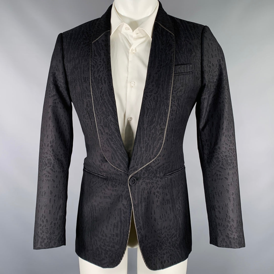 ROBERTO CAVALLI Size 38 Black Animal Print Virgin Wool Sport Coat