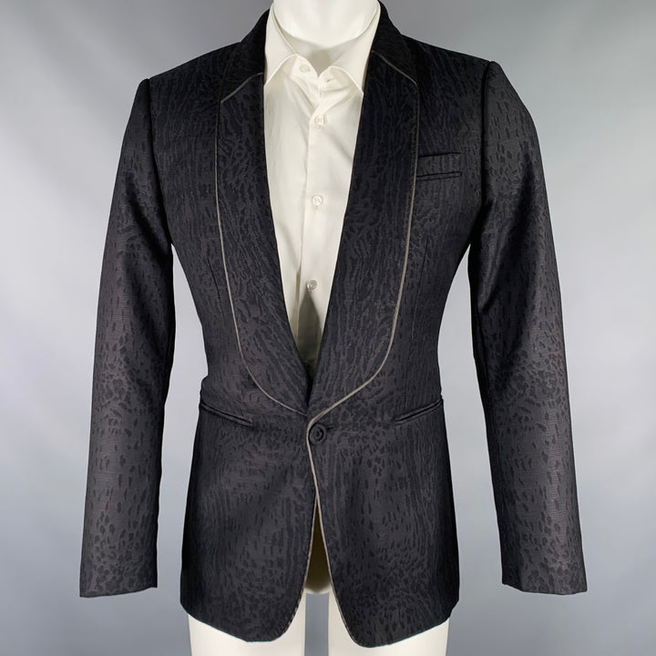 ROBERTO CAVALLI Size 38 Black Animal Print Virgin Wool Sport Coat